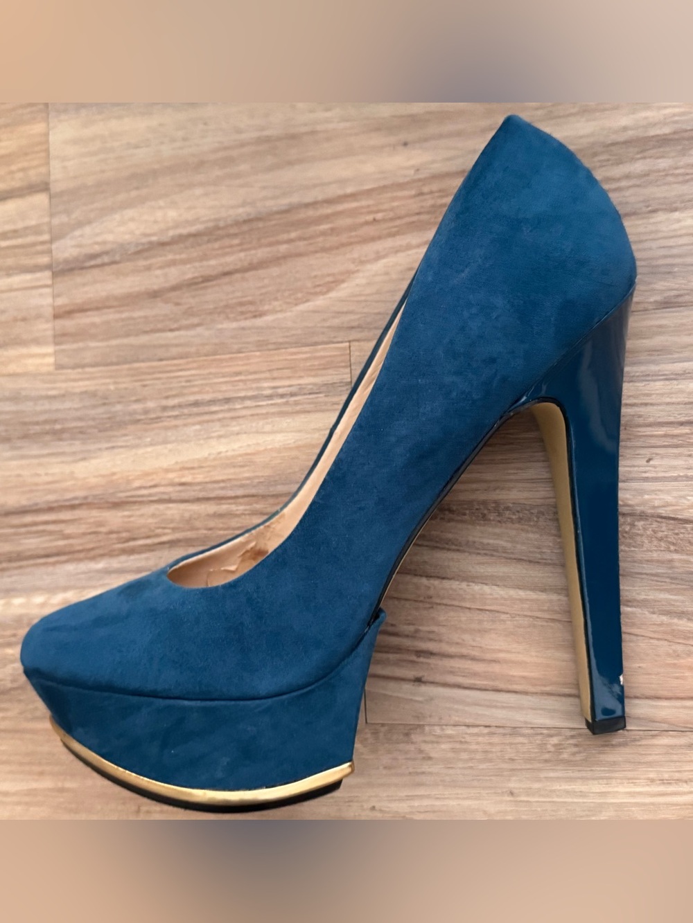 JustFab Teal Suede Platform Pump with Glossy Heel